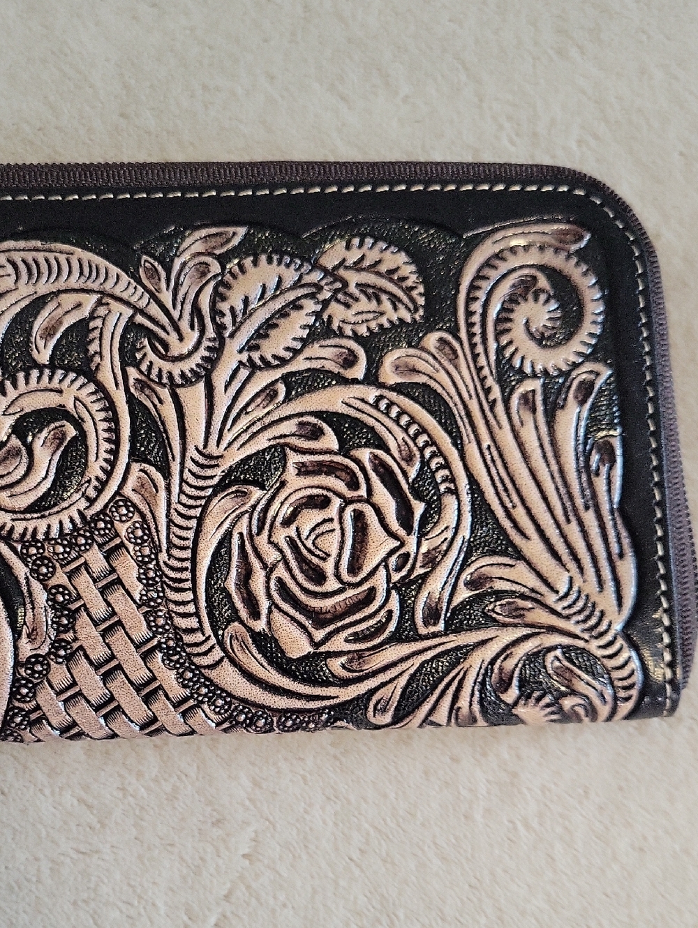 Myra- Floral Zip Wallet - Brown & Tan - Picture 3 of 5